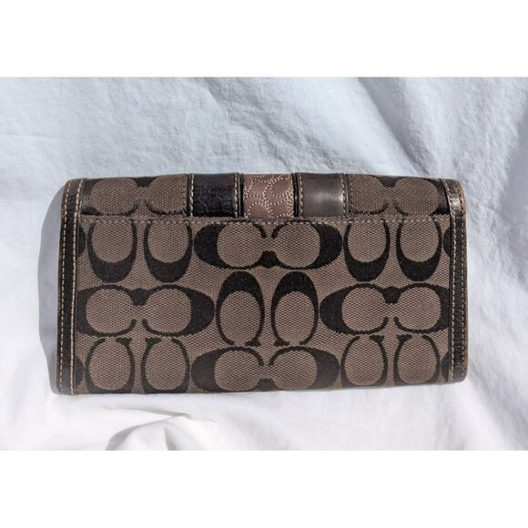 Vintage Coach Signature Stripe Canvas Leather Wallet Brown - Picture 2 of 12